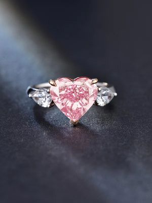 大型 ピンク ラボ 成長 ダイヤモンド リング 心形 4.19ct 18k 白金 リング
