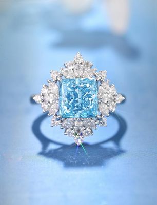 価格カット 3ct VS 合成ブルーダイヤモンドリング 18k ホワイトゴールド 実験室で育った婚約指輪