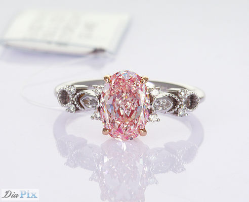 2.2ct IGI認定 実験室 成長した ピンク 円形 合成 ダイヤモンド クラシック スタイル 18 カラット ホワイト ゴールド リング