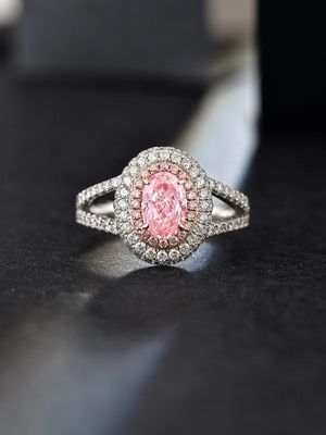 0.89ct 合成 華やかなピンク CVD ダイヤモンド IGI 認定 18K 白金セット ダイヤモンドリング