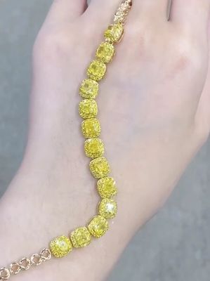 6.213ct 黄色いダイヤモンド テニスブレスレット クッション形 栽培ダイヤモンド