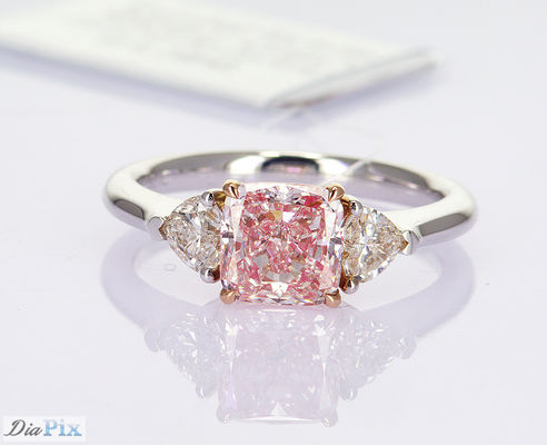 1.76CT 合成チェリー ピンク CVD ダイヤモンドリング クッションカット 18k 白金セット