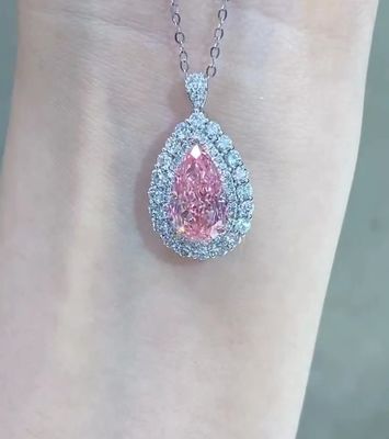 合成実験室製 ピアス ダイヤモンド ペンダント ネックレス 3.46ct VS1 ピンク色