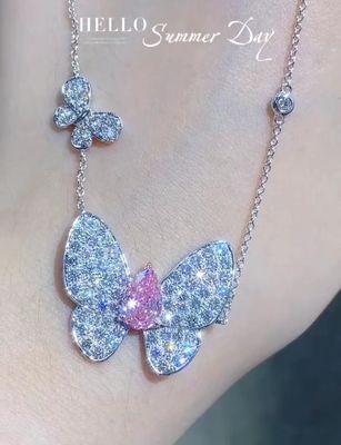 オーダーメイド ラボ ダイヤモンド ペンダント ネックレス ペアカット バターフライ 形 1.67ct
