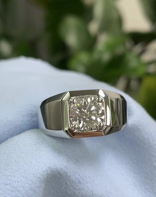実験室で育てた ダイヤモンド 男性の指輪 18K 白金 E色 婚約と結婚式