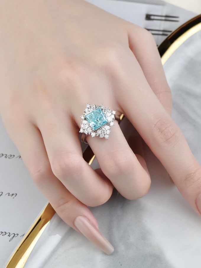 価格カット 3ct VS 合成ブルーダイヤモンドリング 18k ホワイト